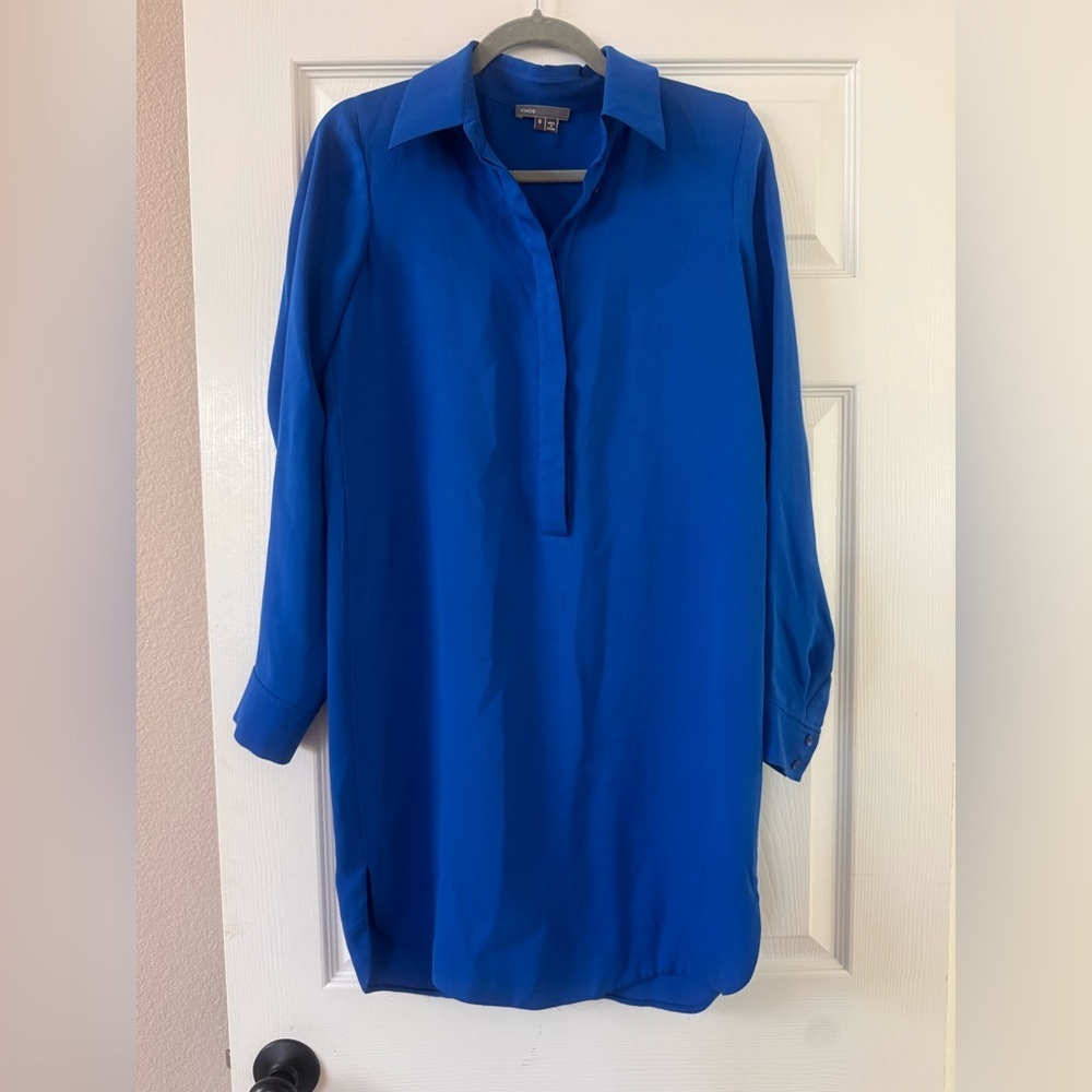 Vince 100% silk cobalt blue shirt dress size 6